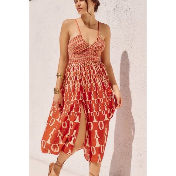 Anthropologie Smocked  Midi Dress With Front Slits - Picture 2 of 7